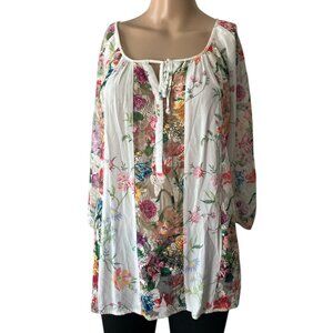 Fig And Flower Floral Lace Bohemian Peasant Style Blouse